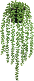 Realistic Artificial String of Pearls Plant - Faux Hanging Succulent Trailing Plant with Black Pot, Natural-Looking Small Potted Faux Plant Indoor Outdoor for Home Office Shelf Decor