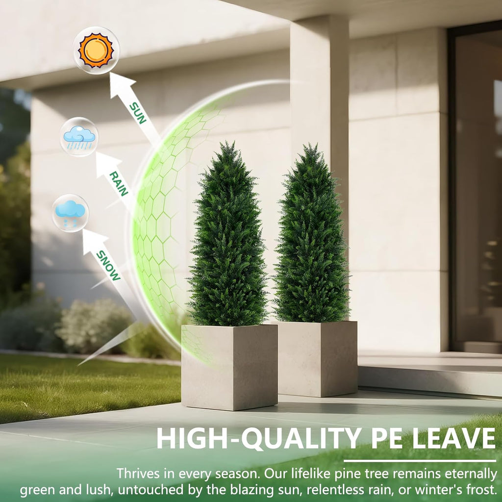 2Pack Artificial Topiary Cedar Trees, 4FT Artificial Cedar Pine Tree Potted UV Rated Plant Fake Plants Tall Artificial Plants Shrubs for Indoors Outdoors