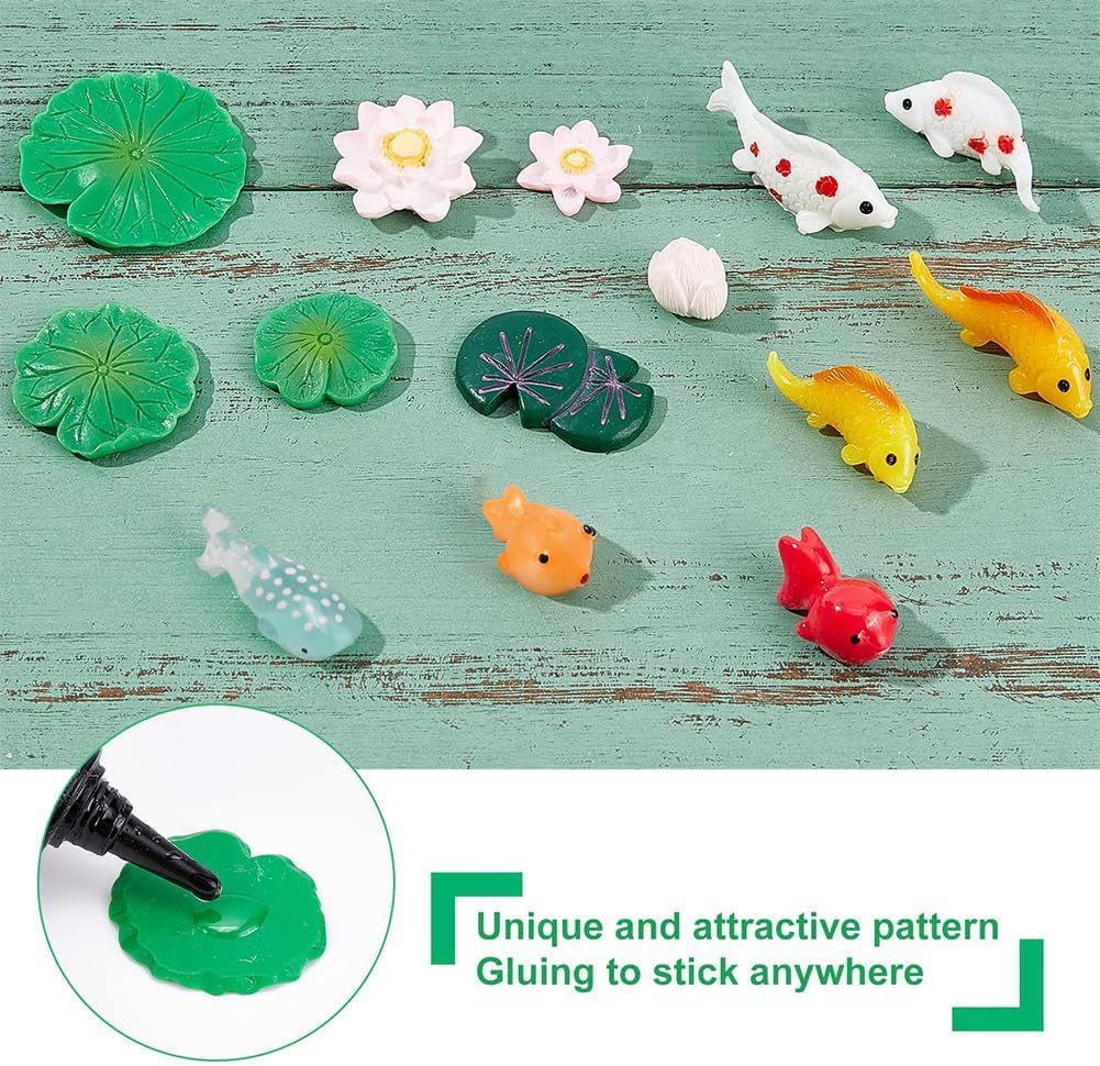 CHGCRAFT 28Pcs 14 Style Miniature Resin Water Lily Pads Aquarium Fish Tank Decoration Leaf-Realistic Artificial Floating Lotus Flowers for Terrariums Fairy Garden Pool Patio Pond Wedding Decor