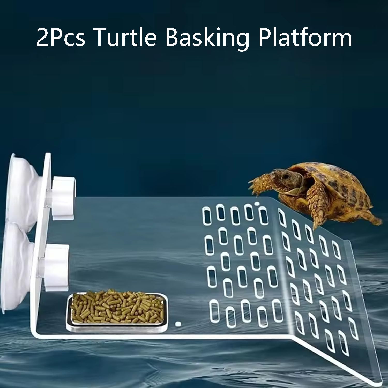 2Pcs Turtle Basking Platform for Aquarium, Turtle Floating Platform for Tank, Docks for Basking with Two Sucker Cap, 8" Width Resting, Area Acrylic Material for Reptile