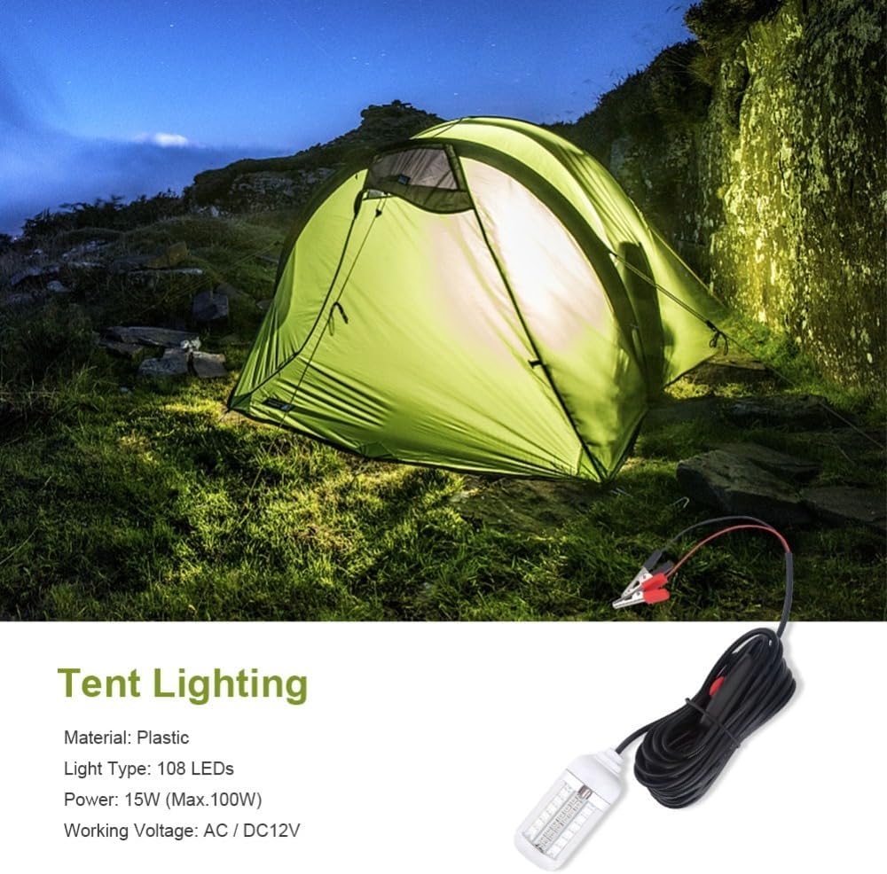 ‌12V 15W 108-LED Fishing Light IP68 Water Proof Submersible Underwater Lamp with 5M Cord for Night Fishing, Boats & Rafting