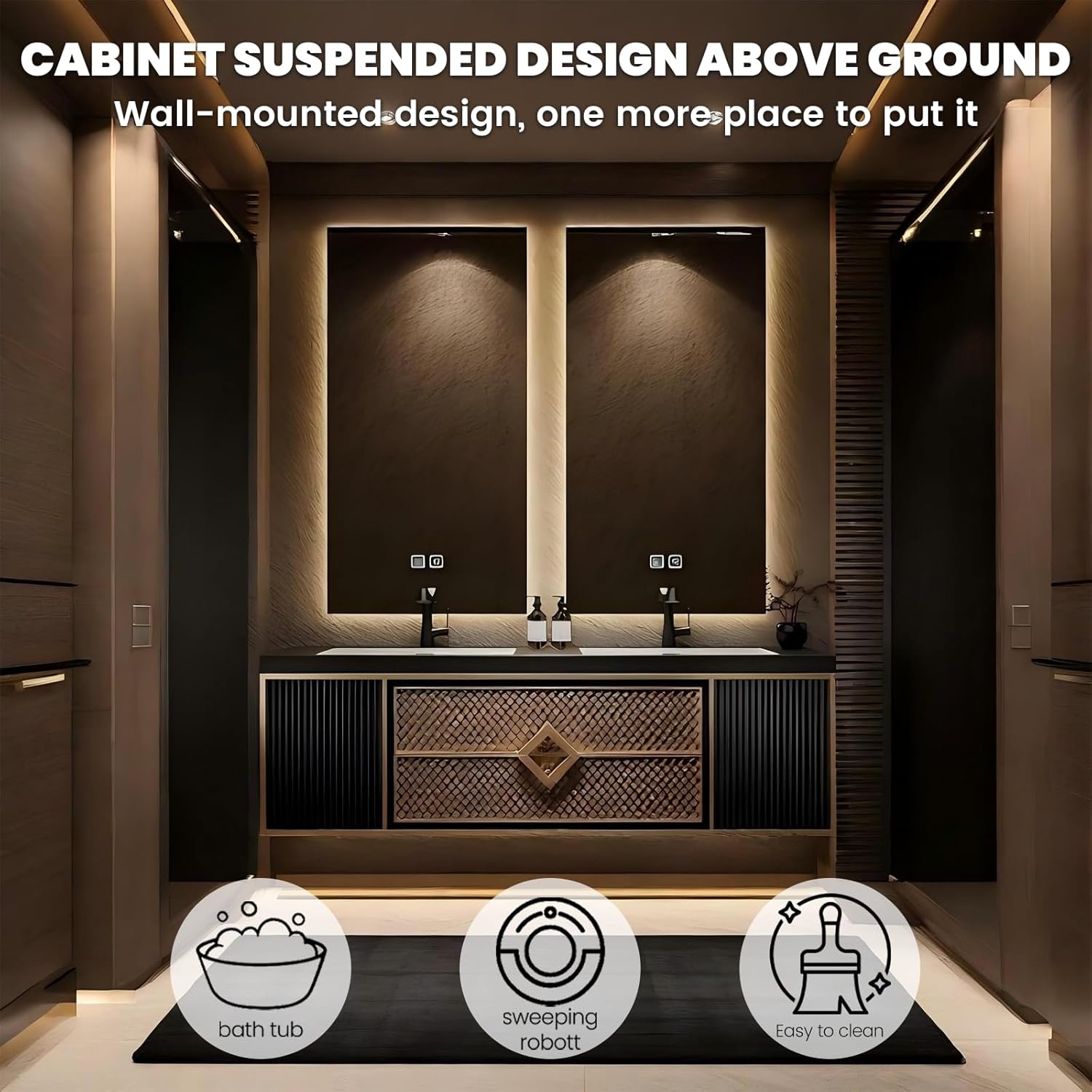 Floating Bathroom Vanity, Double Sink Bathroom Vanity Set Includes Smart Defogging Mirror, Slate Countertop and Ceramic Sink, Modern Bath Cabinet with Soft-Close Drawers and Cabinet Door - 100IN