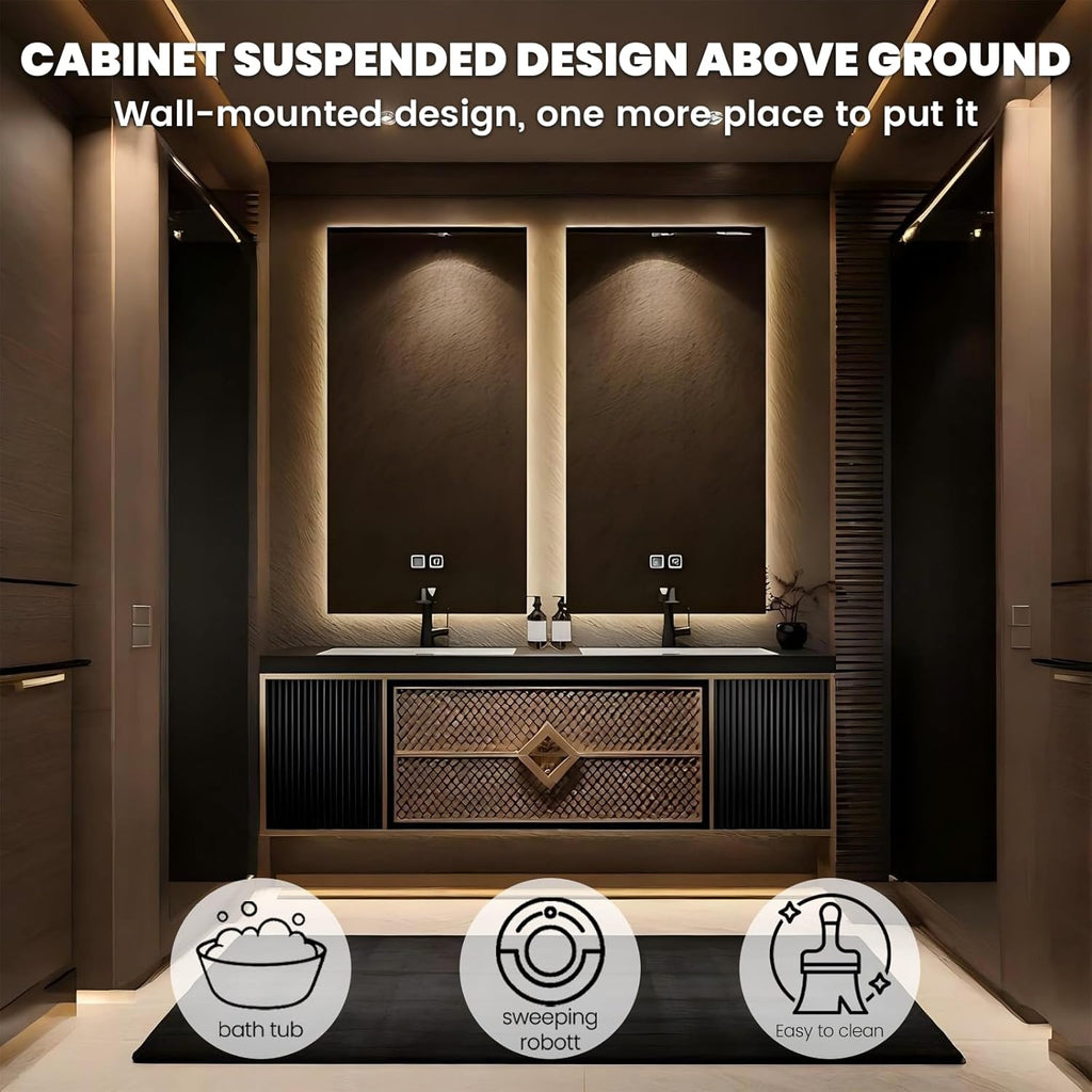 Floating Bathroom Vanity, Double Sink Bathroom Vanity Set Includes Smart Defogging Mirror, Slate Countertop and Ceramic Sink, Modern Bath Cabinet with Soft-Close Drawers and Cabinet Door - 84IN