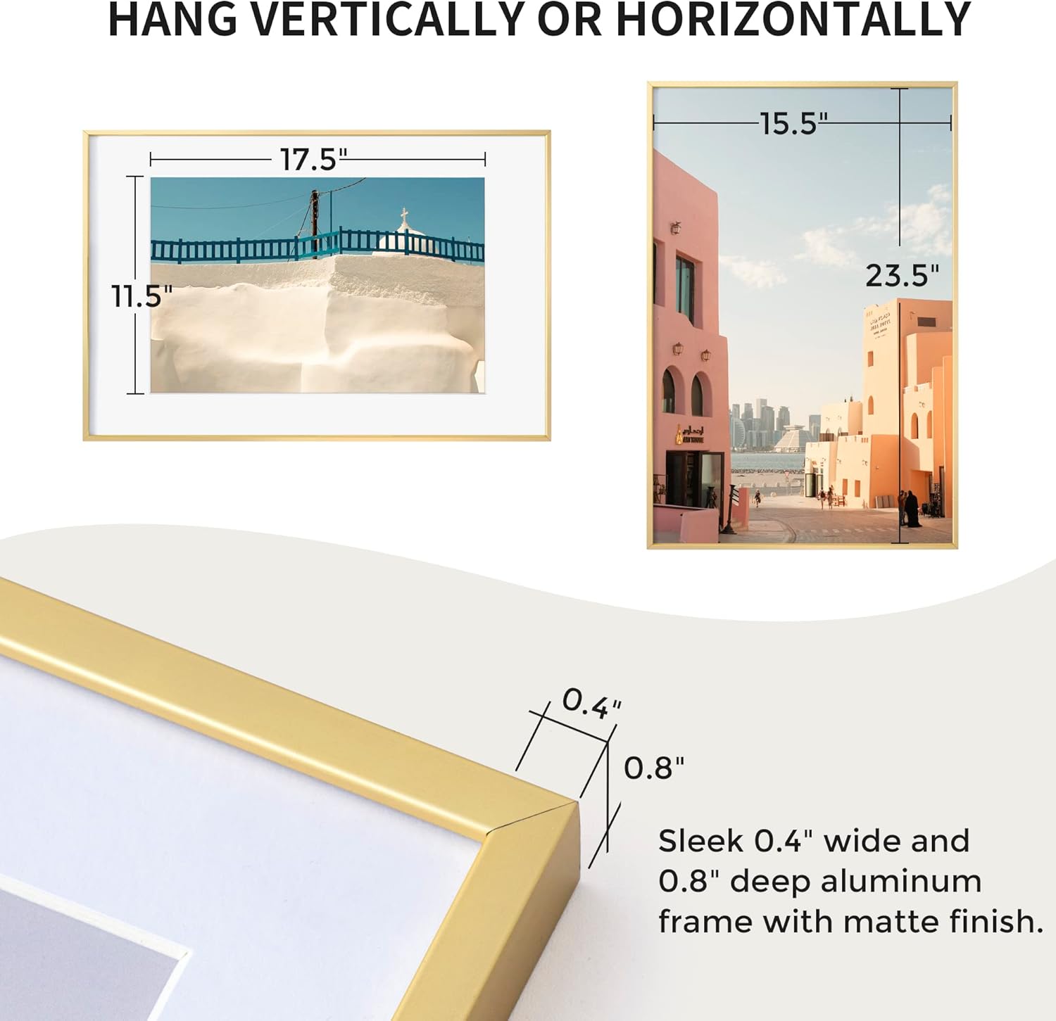 Fun Memories 16x24 Frame Gold, 16 x 24 Poster Frame with Mat for 12x18 Photo-Tempered Glass, Wall Hook Included, Set of 1