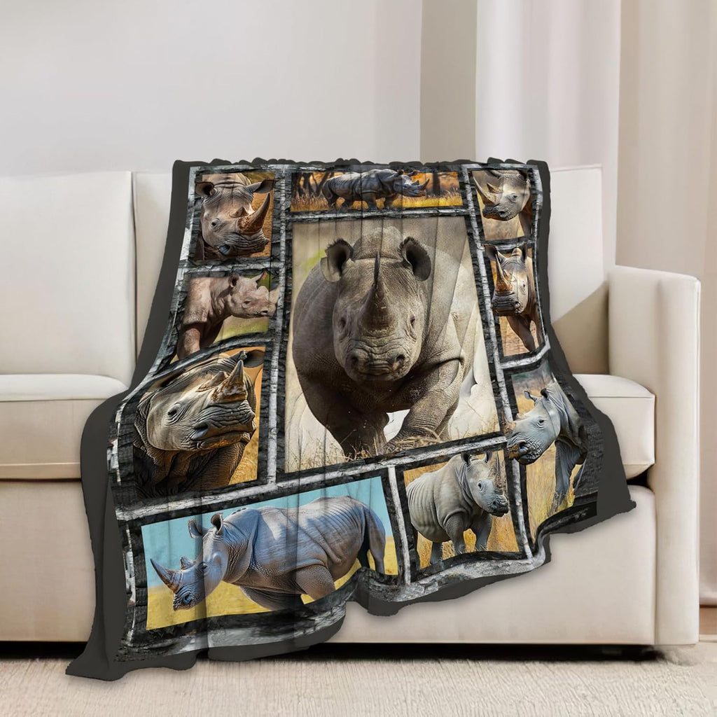 White Rhino Blanket Rhinos Animal Throw Blankets Gifts for Girls Boys Kids Rhino Lover Soft Cozy Fleece Plush for Couch Sofa Bed 50"x40"