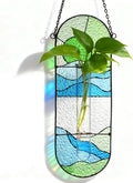 Stained Glass Plant Propagation Stations - Handmade Sunshine Catcher Hydroponic Planter Window Hanging with Glass Tubes, Christmas Terrarium Decor Gifts for Women Mom Plant Lovers, Green