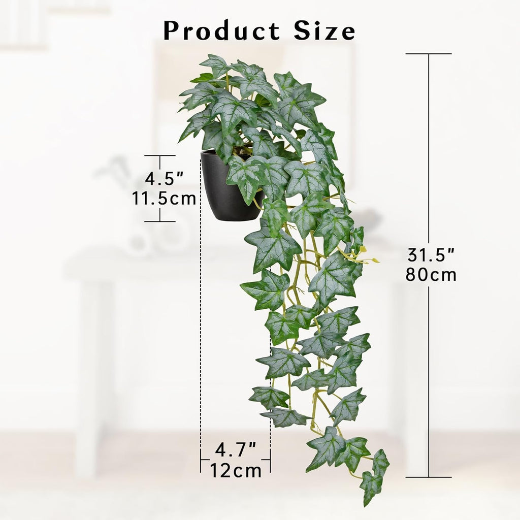 Realistic Fake Pothos Ivy Plant with Pot Artificial Leaves Featuring a White Frosted Finish for Home Shelf Decor Indoor Silk Artificial Plant Large
