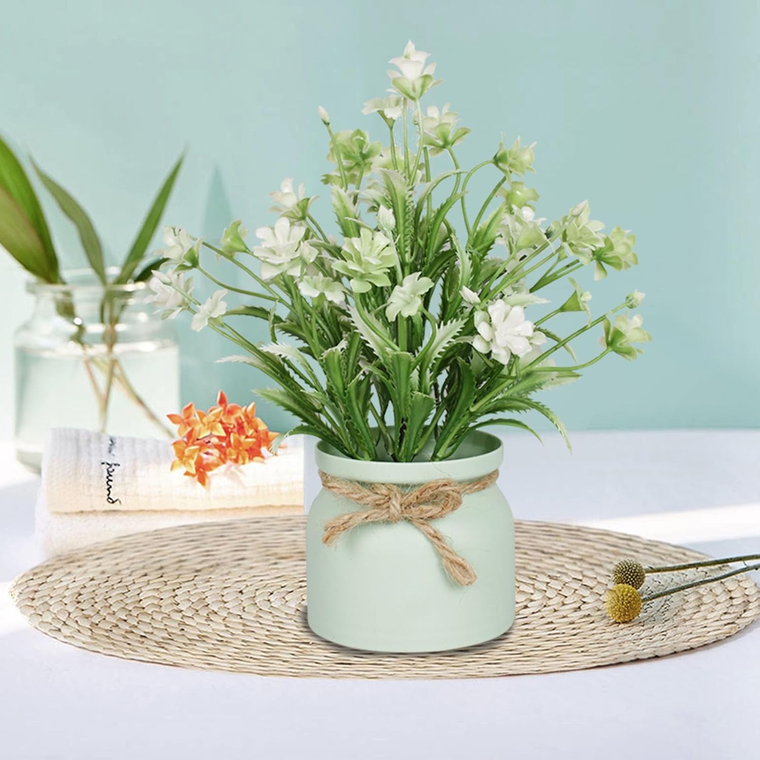 4pcs Artificial Pot Flowers Small Fake Plants with Pot Mini Potted Plants for House Office Tabletop Decoration
