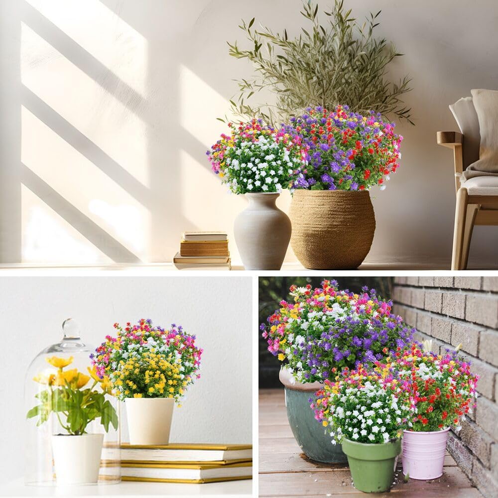 20 Bundles Artificial Flowers, Fake Artificial Greenery UV Resistant No Fade Faux Plastic Plants for Wedding Bridle Bouquet Indoor Outdoor Home Garden Kitchen Office Table Vase