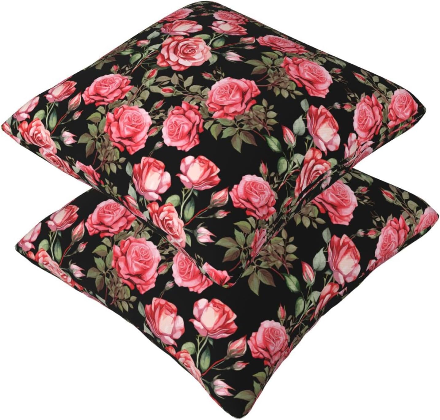 Pink Roses Floral Throw Pillow Covers Set of 2 Ultra-Soft All-Season Shams with Hidden Zipper,Durable for Sofa Bed Car Decor & Gift 18x18IN