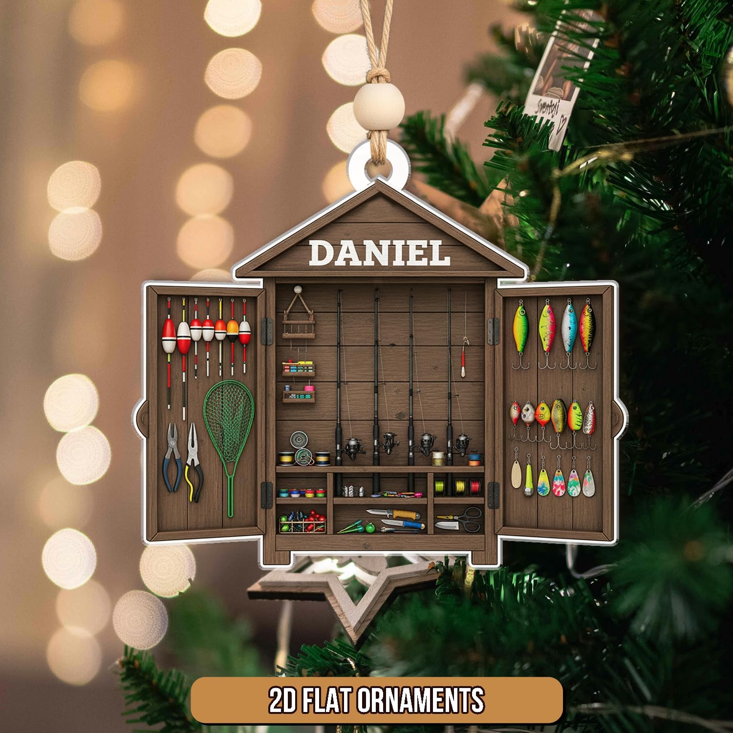 Personalized Fishing Ornament - Fisherman Tackle Box Ornaments Christmas Tree Decor - Outdoor Sportsman Hanging Xmas Decorations Gift for Anglers, Dads & Camping Lovers