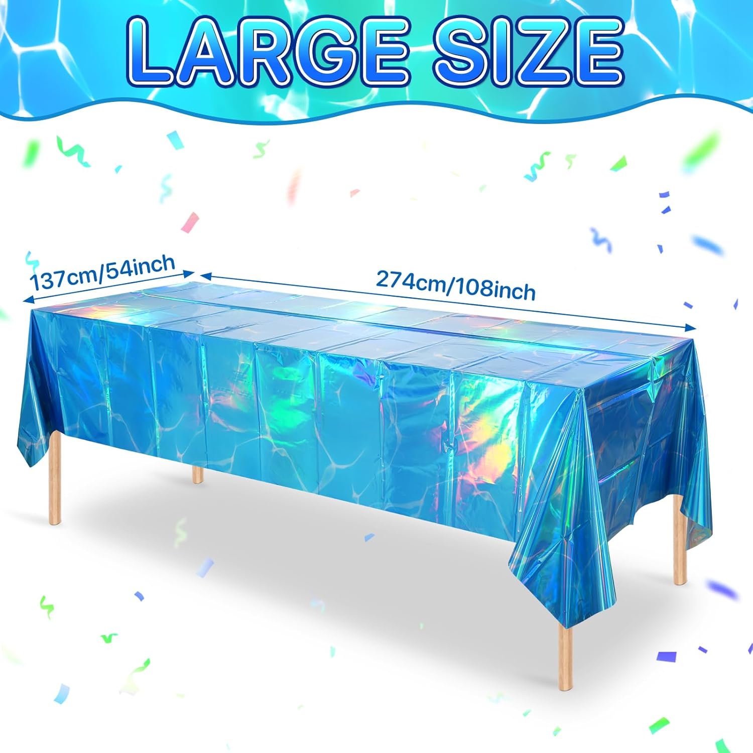 3 Pack Ocean Tablecloths Iridescent Plastic Disposable Table Cloth Rectangle Water Wave Table Covers for Under Sea Ocean Pool Beach Party Decorations, 54 x 108Inch