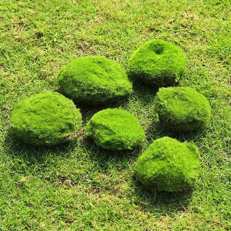 Artificial Moss Blocks for Garden Decoration, 6-Piece Set, Green Decorative Moss Stones Suitable for Ecological Tanks, elf Gardens(Realistic Green Faux) Fake Moss