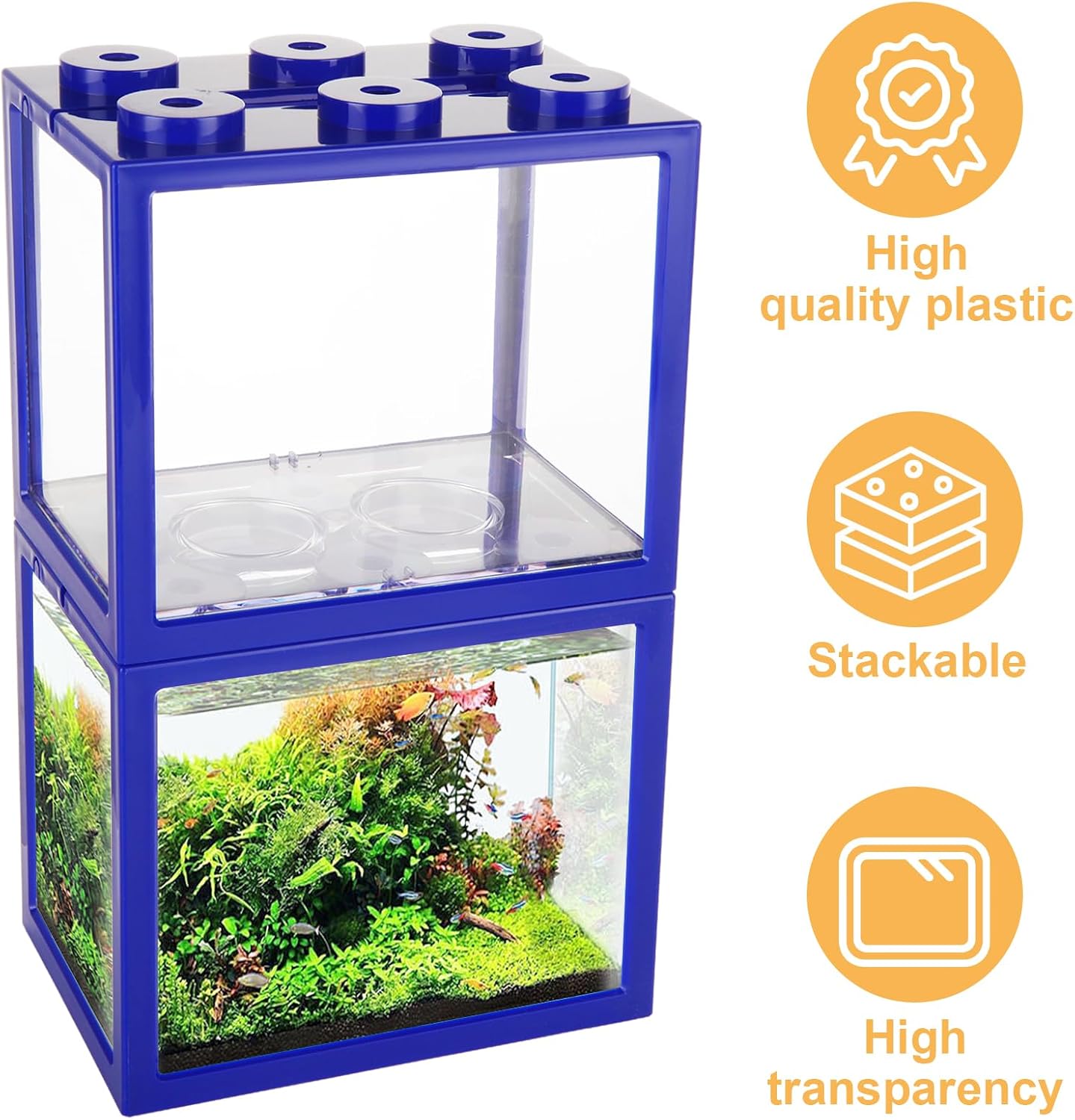 4PCS Plastic Small Betta Fish Tank, 0.6 Gallon Stackable Fish Bowl, Cube Fish Aquarium Tank for Shrimp, Turtle, Small Crab (Black)