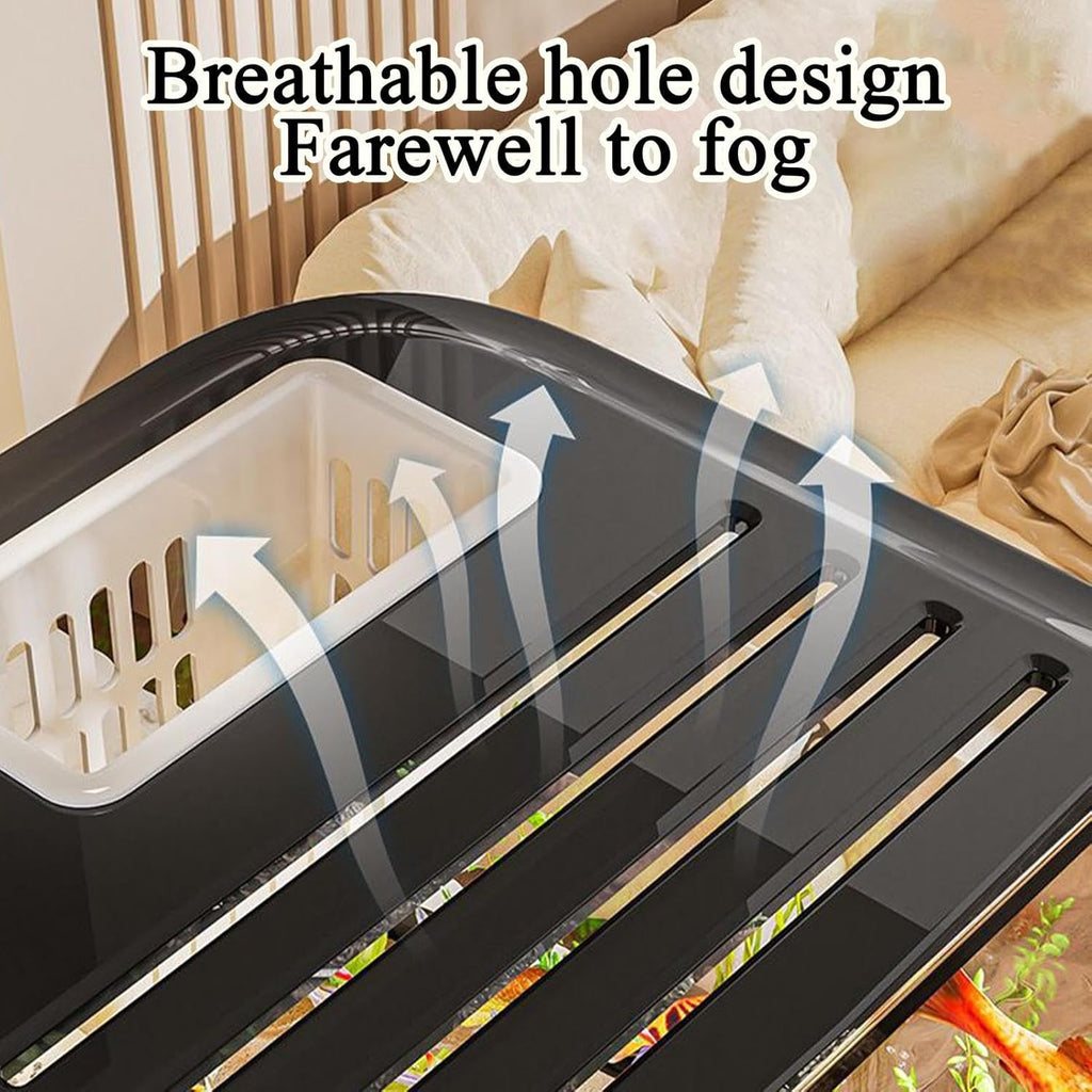 Fish Tank Kit – Starter Aquarium with Ventilated Lid, Stairs and Decor, Complete Aquatic Habitat | Suitable for Turtles Shrimp Plants Gravel Sand Saltwater Landscaping and Aquatic Life Display
