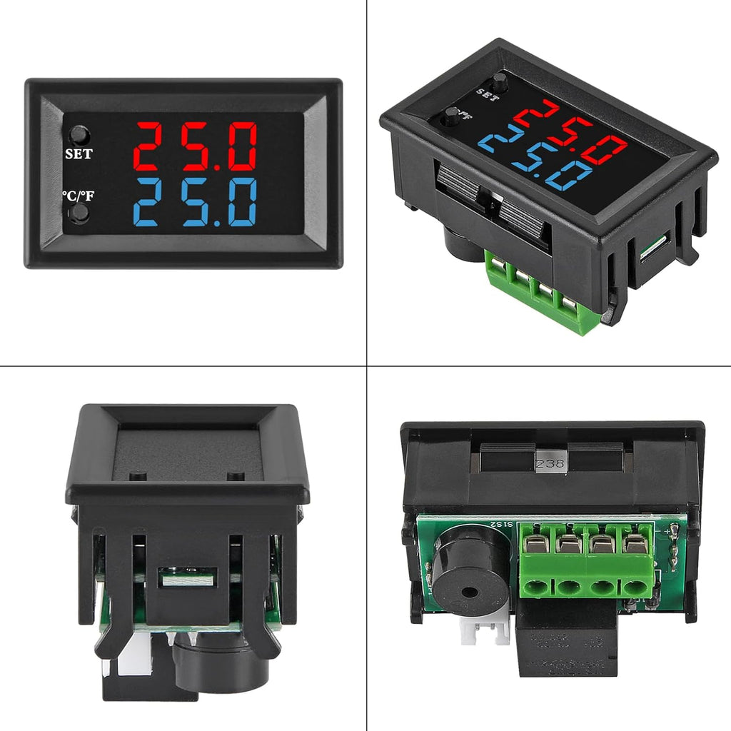 1PCS Digital Thermostat Controller -58F to 230F Programmable Heating Cooling Switch 12V DC with Waterproof NTC Sensor Dual Color LED Display for HVAC Aquarium