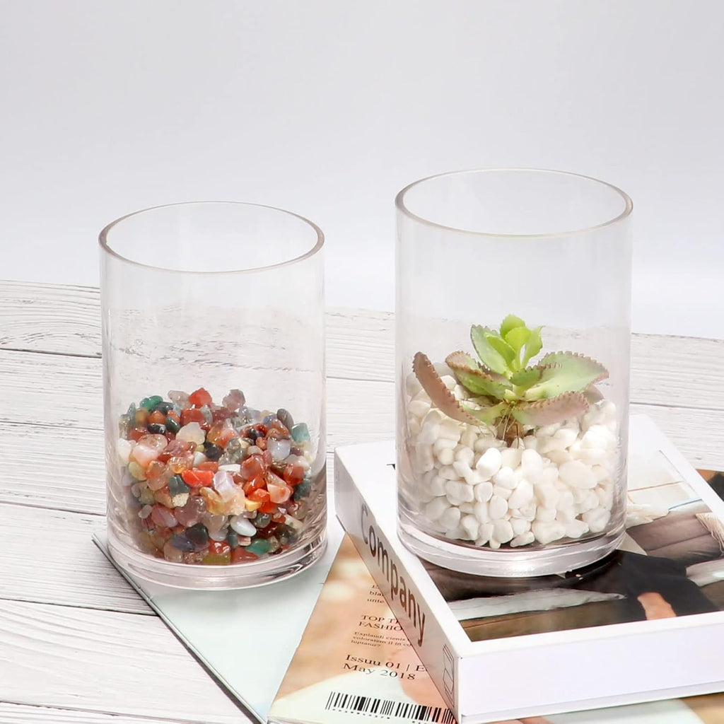 Set of 3 Cylinder Glass Vases for Centerpieces,6 Inch High Clear Flower Vase for Home Decor,Candle Holder,Wedding Favors and Floral Arrangements(4" W X 6" H)