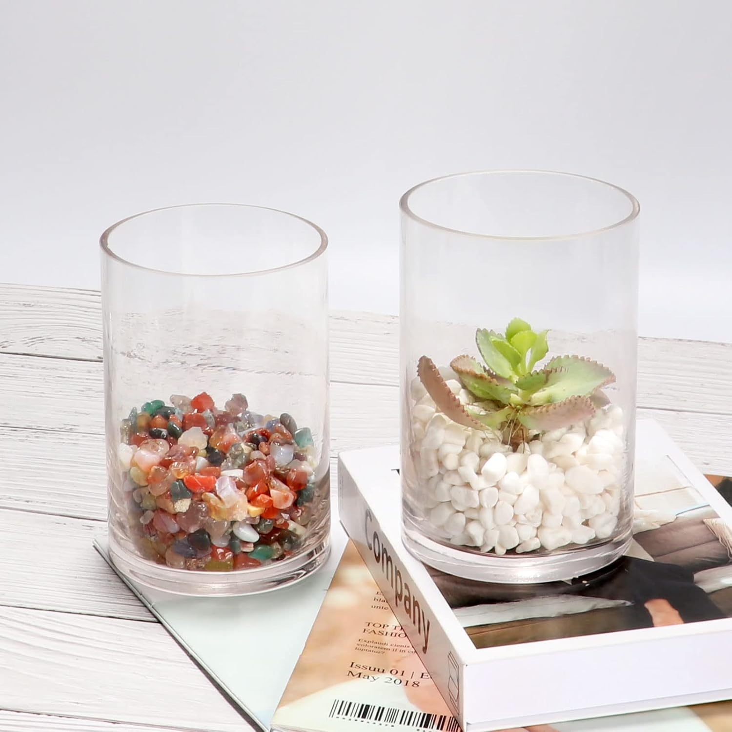 Set of 3 Cylinder Glass Vases for Centerpieces,6 Inch High Clear Flower Vase for Home Decor,Candle Holder,Wedding Favors and Floral Arrangements(4" W X 6" H)