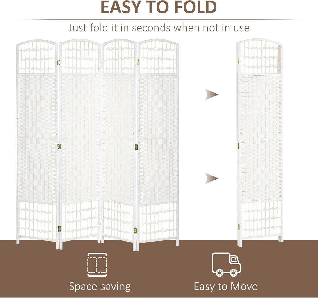 HOMCOM 4 Panel Room Divider, Folding Privacy Screen, 5.6' Room Separator, Wave Fiber Freestanding Partition Wall Divider, White