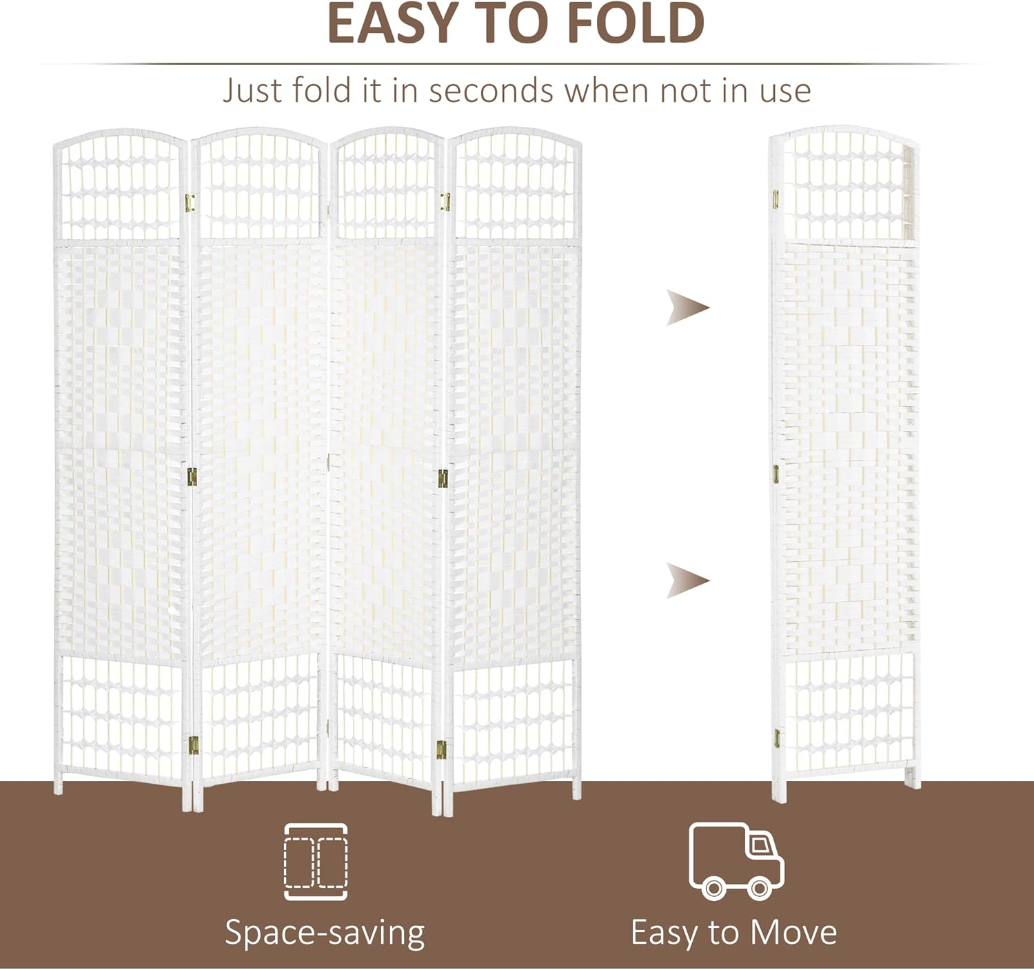 HOMCOM 4 Panel Room Divider, Folding Privacy Screen, 5.6' Room Separator, Wave Fiber Freestanding Partition Wall Divider, White