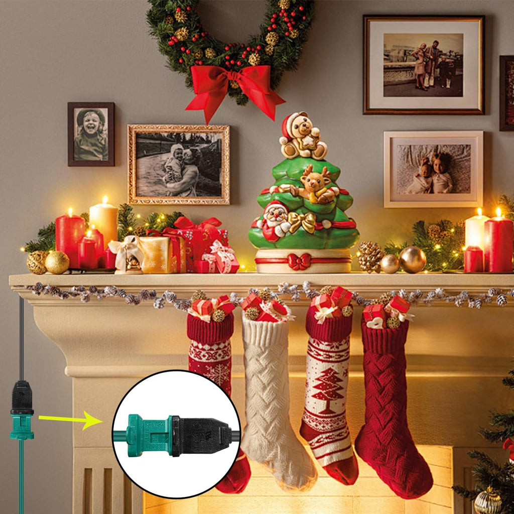 3 Pack 2 Prong Polarized Extension Cord Green Extension Cord 6 Feet with Stackable Unpolarized Plug, 5A 120V 432W, for Connect/Extend Indoor Outdoor Christmas Lights String (18 Feet)