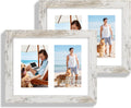 8x10 Picture Frame Set of 2, Distressed White Wood Frame with Glass Collage Frame, Display Pictures Two 4x6 With Mat or 8 x 10 Without Mat - Horizontal or Vertical Wall Mounting