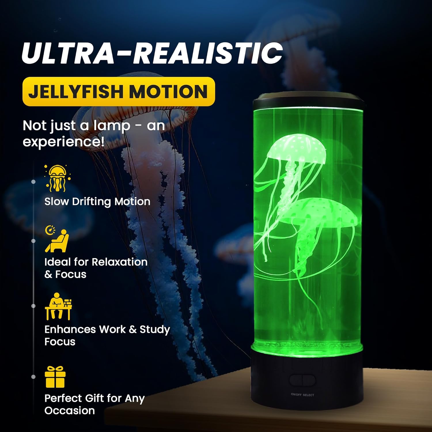 Brewish Jellyfish Lamp, 16 Color Changing Options, 4 Modes Lifelike Jellyfish Aquarium, Auto Shutdown, Remote Control Electric Jellyfish LED Night Light, Cool Lamps for Home Decor & Men, Women, & Kids