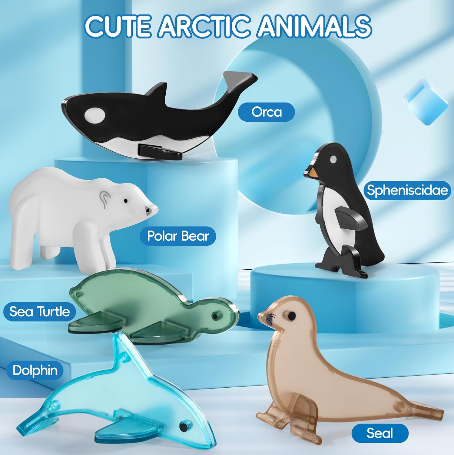 Arctic Animals Magnetic Tiles for Kids Ages 4-8, Aquarium Magnetic Building Set with 6 Sea Animals, Educational Magnet Blocks for School Toddlers, Birthday Xmas Gifts for Grandkids Boys Girls 3-5 4-6