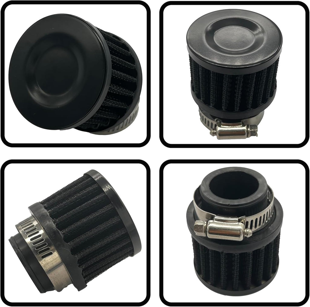 Air Intake Filter - 1" Universal Breather Filter, Automotive Cold Air Filter, Car Valve Cover Oil Breather Turbo Vent Crankcase Cleaner Accessory, Fits Car Motorcycle (Black)
