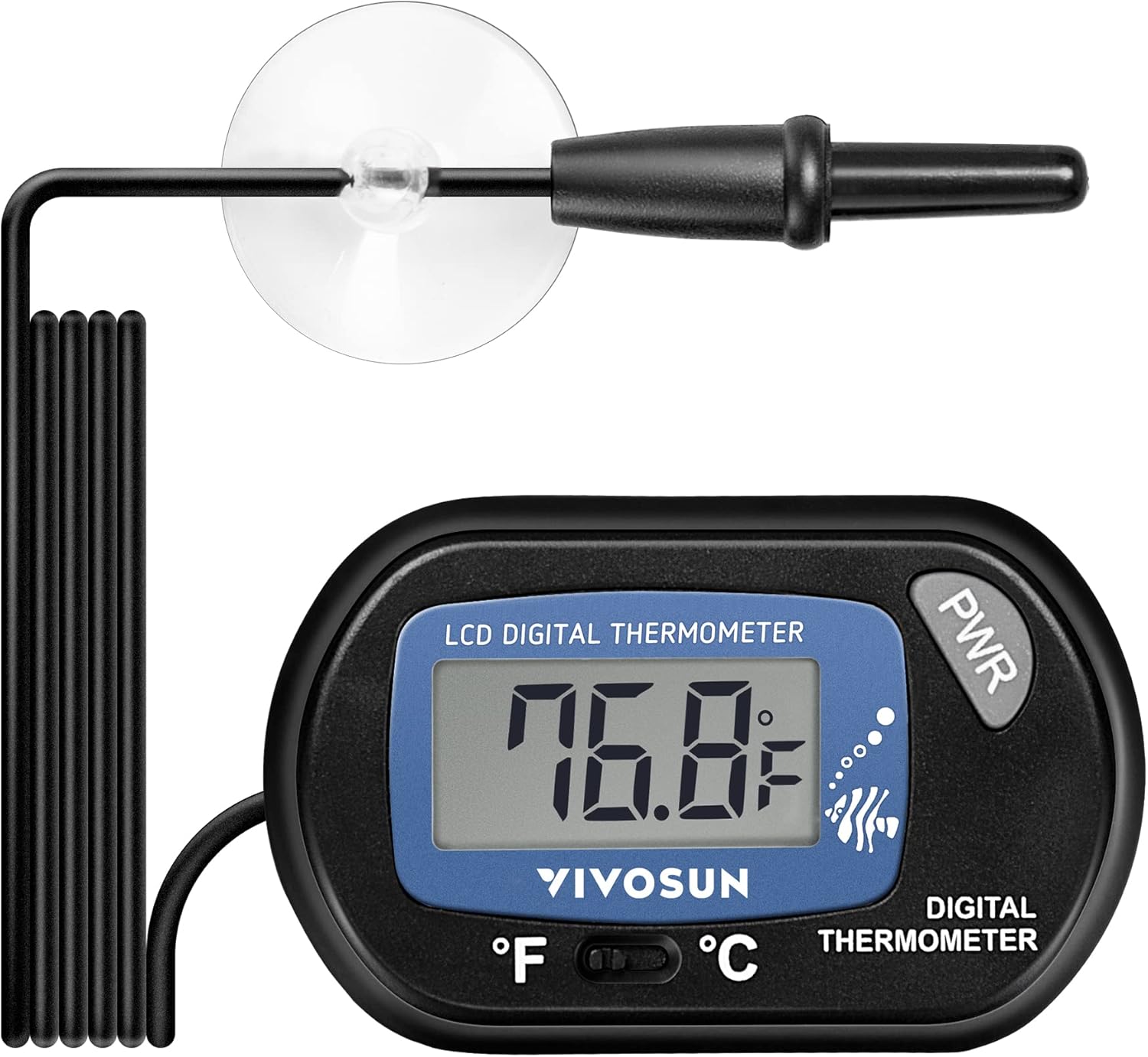VIVOSUN 1-Pack LCD Digital Aquarium Thermometer Fish Tank Water Terrarium Temperature with Suction Cup for Turtle