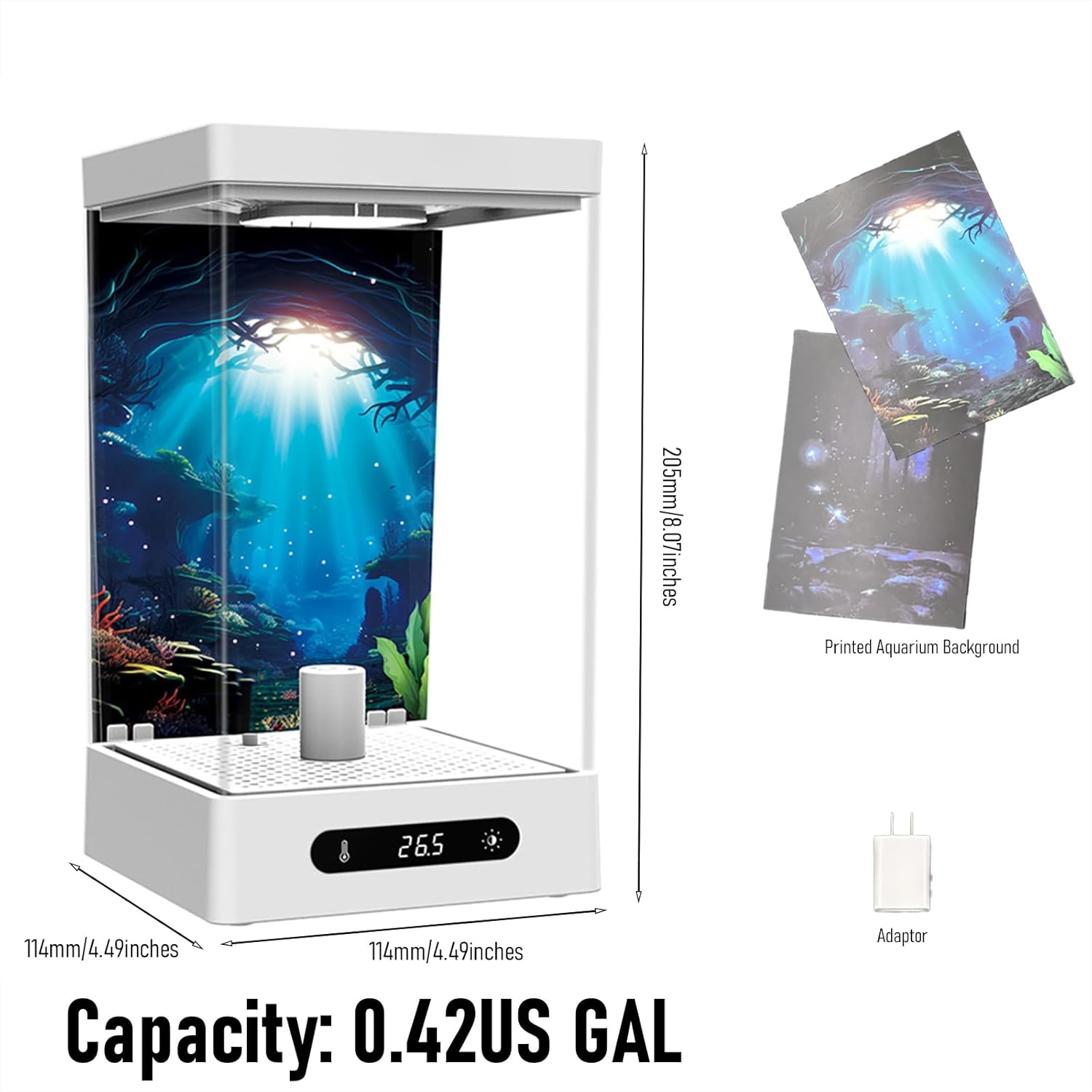 Small Shrimp Tank, 0.42 Gal Mini Fish Tank, Smart Automatic Heating, Easy Water Change Valve, and Energy-Efficient LED Lighting - Perfect for Office, Home, and Bedrooms, Single Betta Fish Only