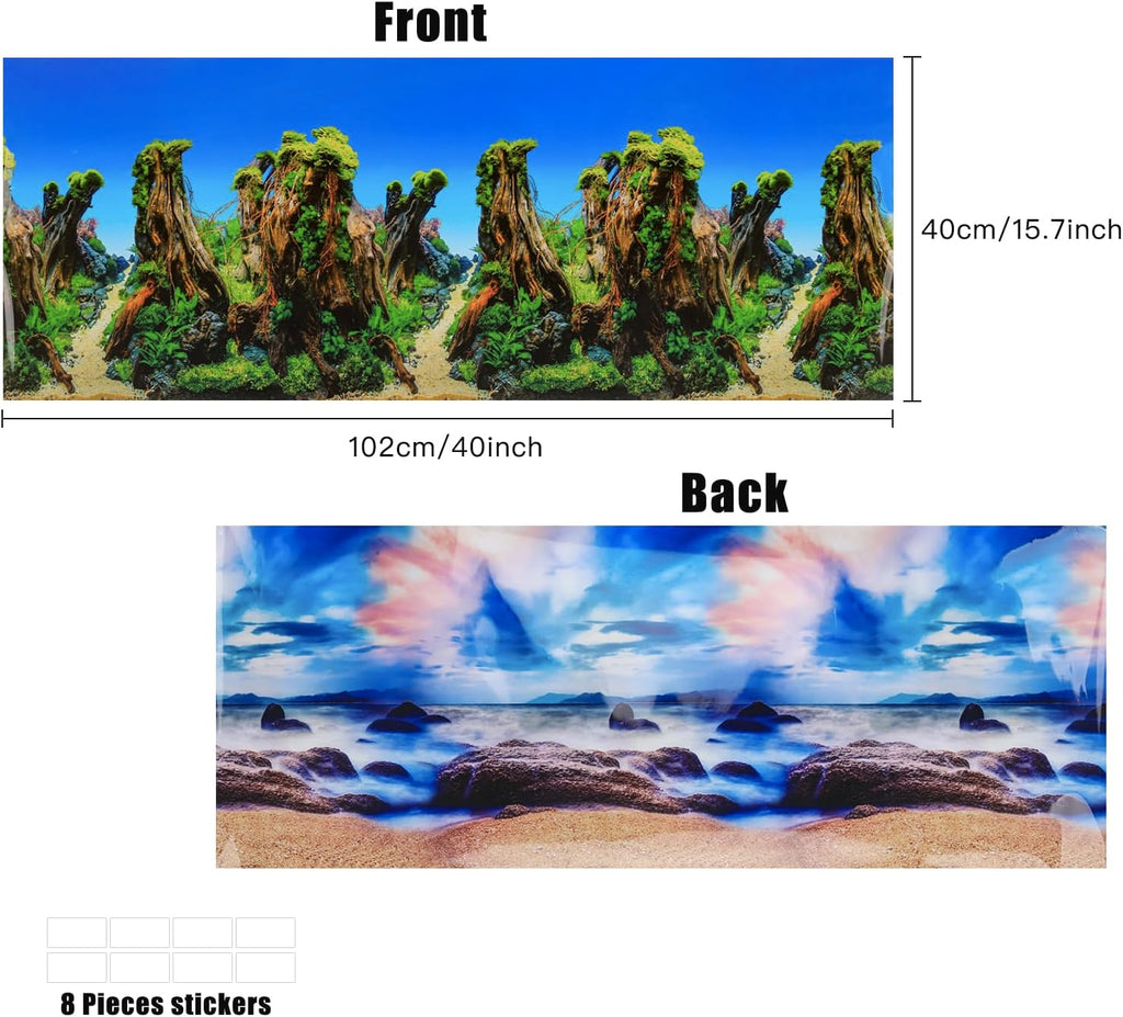 Lainrrew Aquarium Background Poster HD, Dual-Sided Water Plants & Fish Tank Landscape, 16"x40", Vivid Marine Life, Waterproof Scenery, Easy to Install, Durable Tank Decor (Type 6)