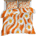 Orange Groovy Duvet Cover Oversized King, Retro Hippie Flower Bedding Set 3 Piece Bedroom Decor Vibrant Daisy Comforter Cover with Zipper Ties & 2 Pillowcases