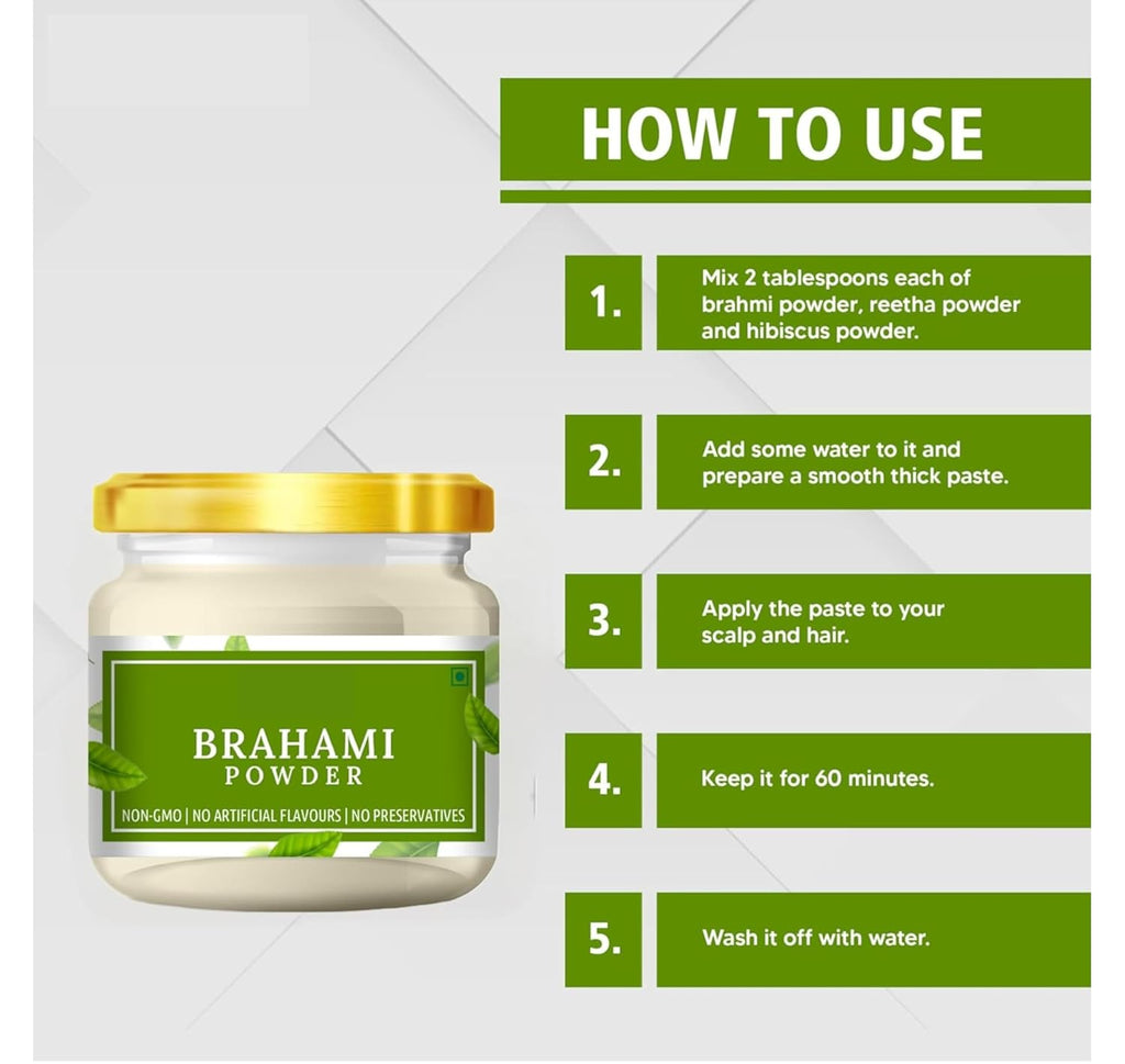 100% Organic Brahmi Leaves Powder - 3.52Ounce | 100Gram - Organic Bacopa Monnieri - for Hair Growth & Skin Care