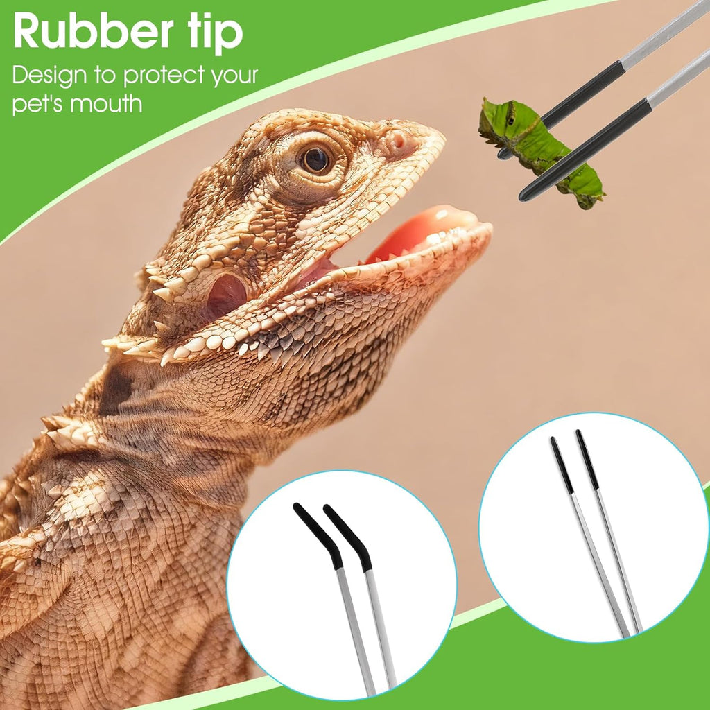 2 Pcs Feeding Tongs with Rubber Tip Stainless Steel Rubber Tipped Tweezers 10 Inch Straight and 10.5 Inch Curved Rubber Tip Tweezers for Bearded Dragon Aquarium Terrarium