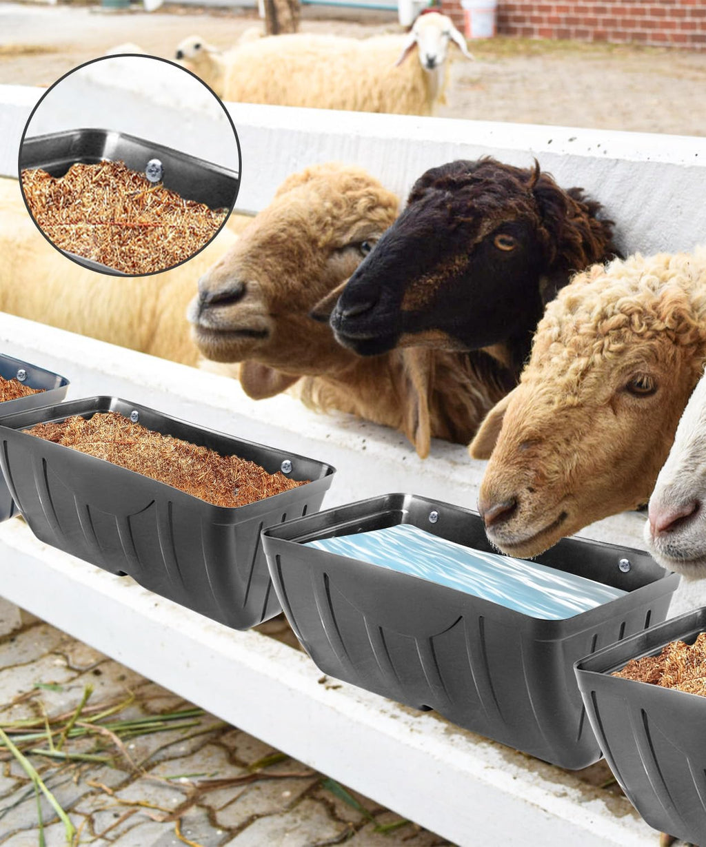 Chicken Feeder, 3 Pack, Poultry Feeders and Waterers, Hanging Goat Feeder, Livestock Fence Feeder, Feed Trough and Waterer Bucket with Clips, Black