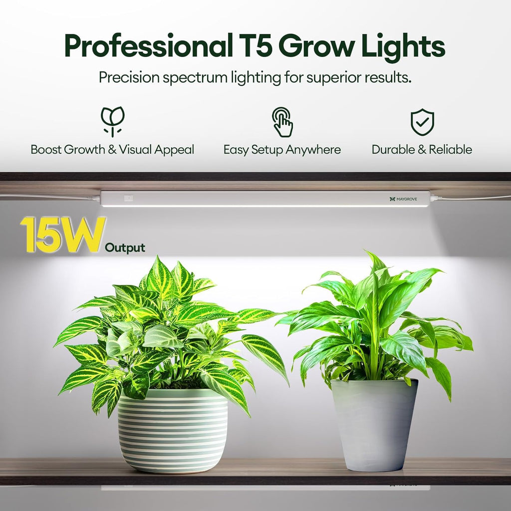 Grow Lights for Indoor Plants 2FT, Sun-Like Full Spectrum 5000K Grow Light, 60W(4 x 15W), T5 LED Grow Light Strips for Indoor Plants and Flowers, High PPFD, Linkable, White, 4-Pack