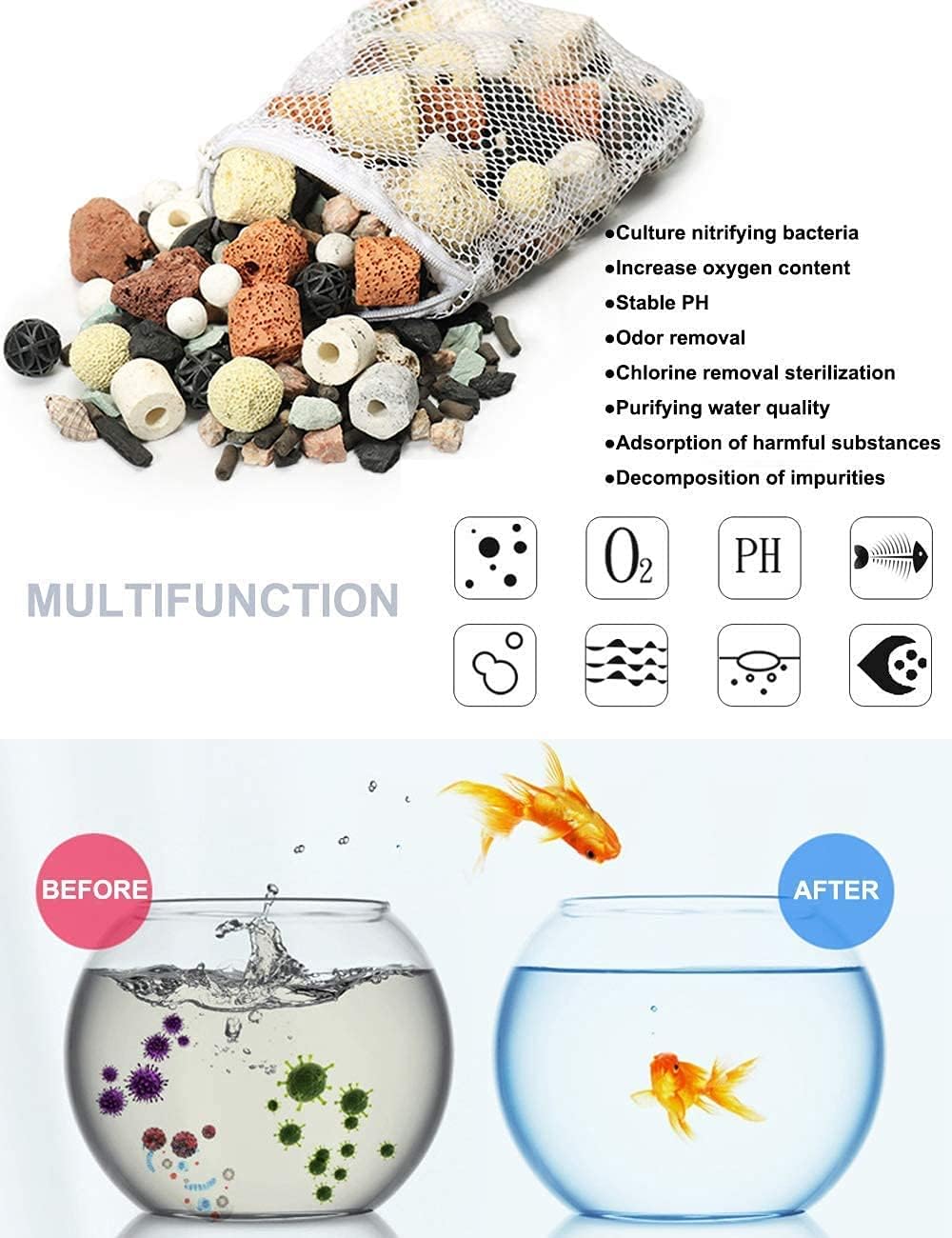 GOLDEAL Bio Balls Ceramic Rings Set, Aquarium Biological Filter Media with Mesh Bag for Fish Tank and Pond, Fish Tank Filter, Decorations, Accessories (4Pack,4.4 lb)