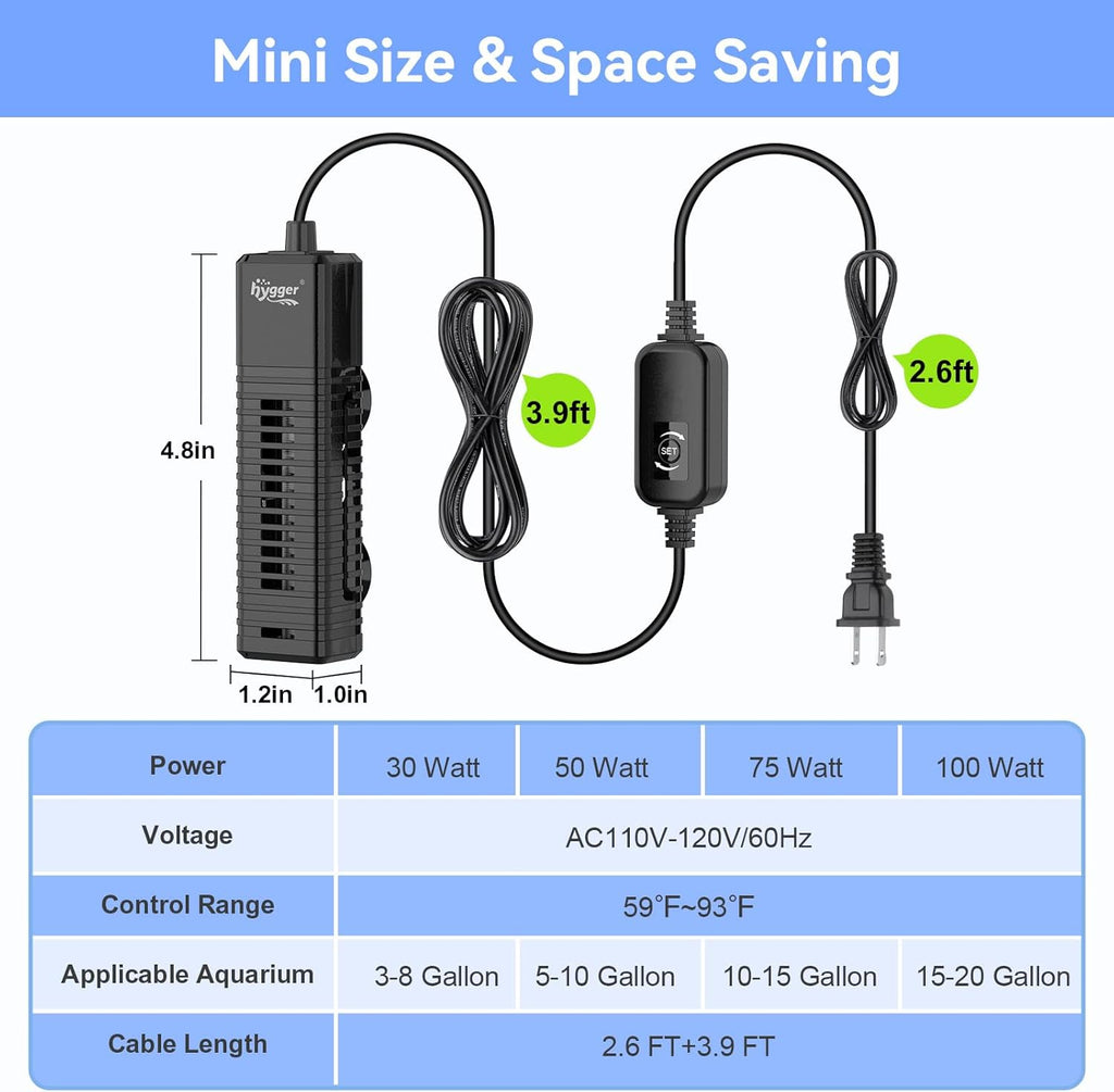 hygger Nano Submersible Aquarium Heater for 3-8 Gallon Fish Tank Betta Heater with Digital Display, Adjustable Temperature Controller 30Watt