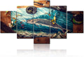 TUMOVO 5 Piece Wall Art Fishing Accessories Pictures Fish Hook Paintings for Living Room Ocean Wave Artwork Printed on Canvas Home Modern Decor Giclee Framed Stretched Ready to Hang (60”X32”)
