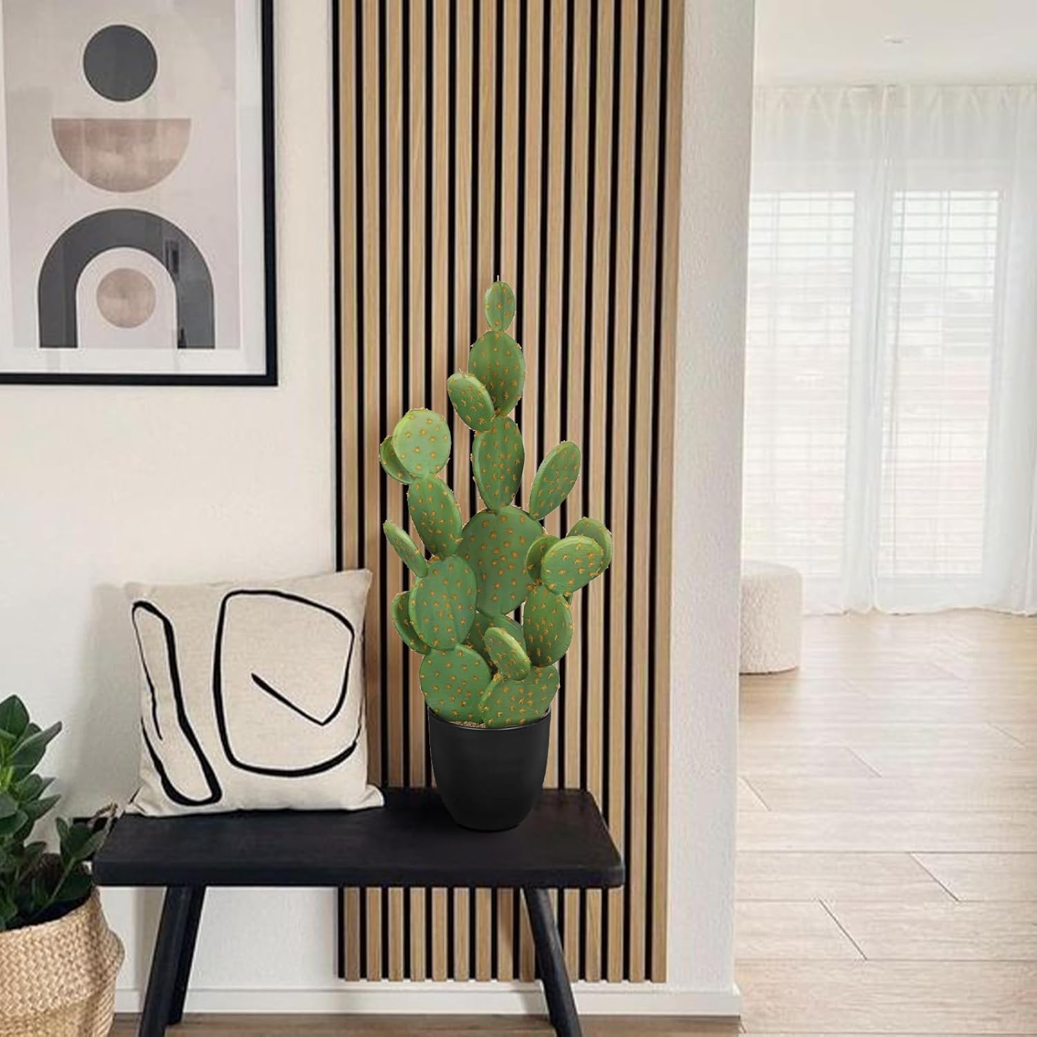 DILATATA Tall Fake Cactus Plant 27.5 inch Large Artificial Cactus Tree 'Prickly Pear Cactus' Faux Cactus Desert Plants Big Fake Cacti for Home Garden Office Decor