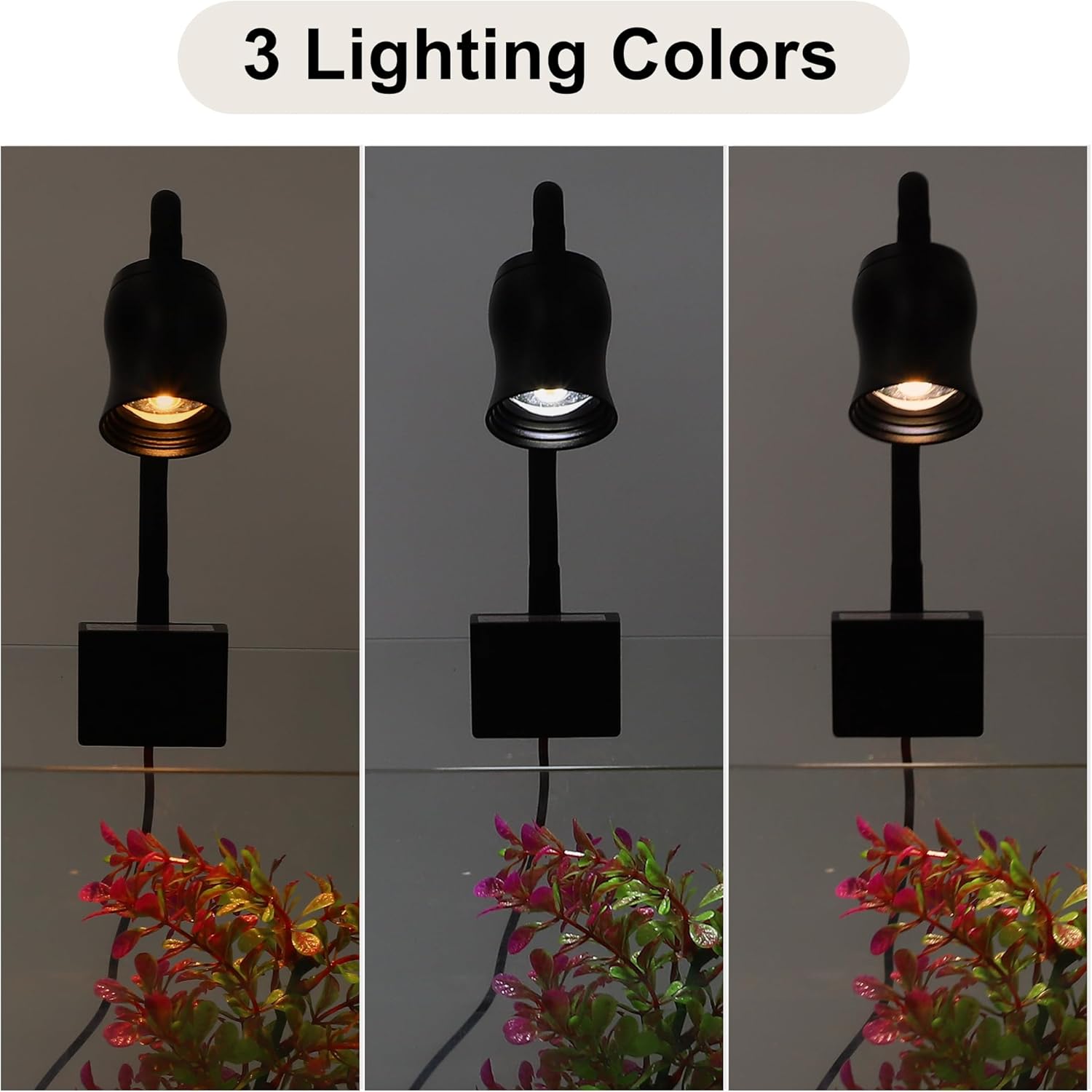 Fish Tank Light, Aquarium Light, USB Small Aquarium Light with Timer, 360° Rotate Aquarium Lamp, 3 Colors Adjustable Focal Length, Black