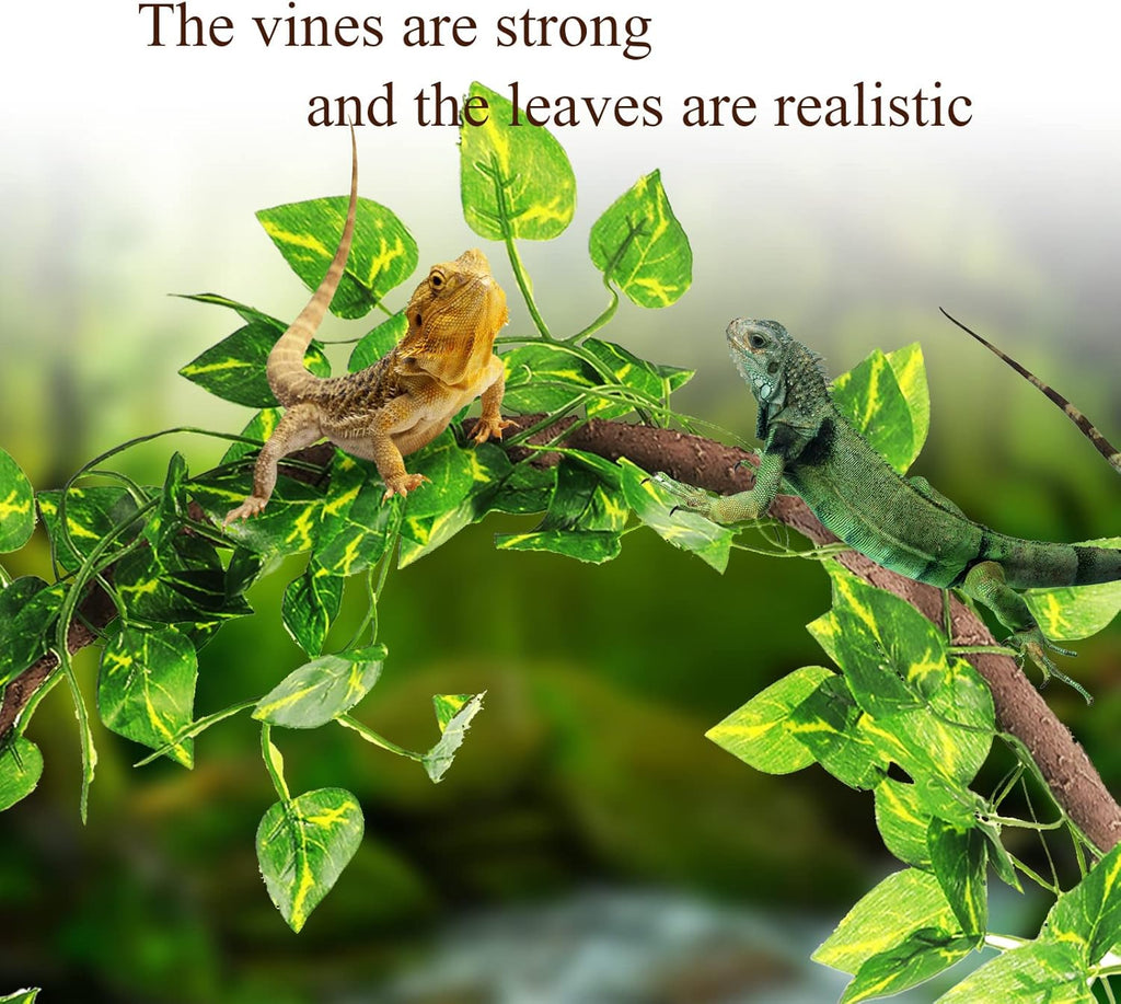 4 Pcs Reptile Vines, Flexible Bendable Jungle Climbing Vine Terrarium, Fake Plants for Reptiles, Artificial Leaves Terrarium Tank Pet Habitat Decor for Bearded Dragons, Lizard, Snake, Gecko