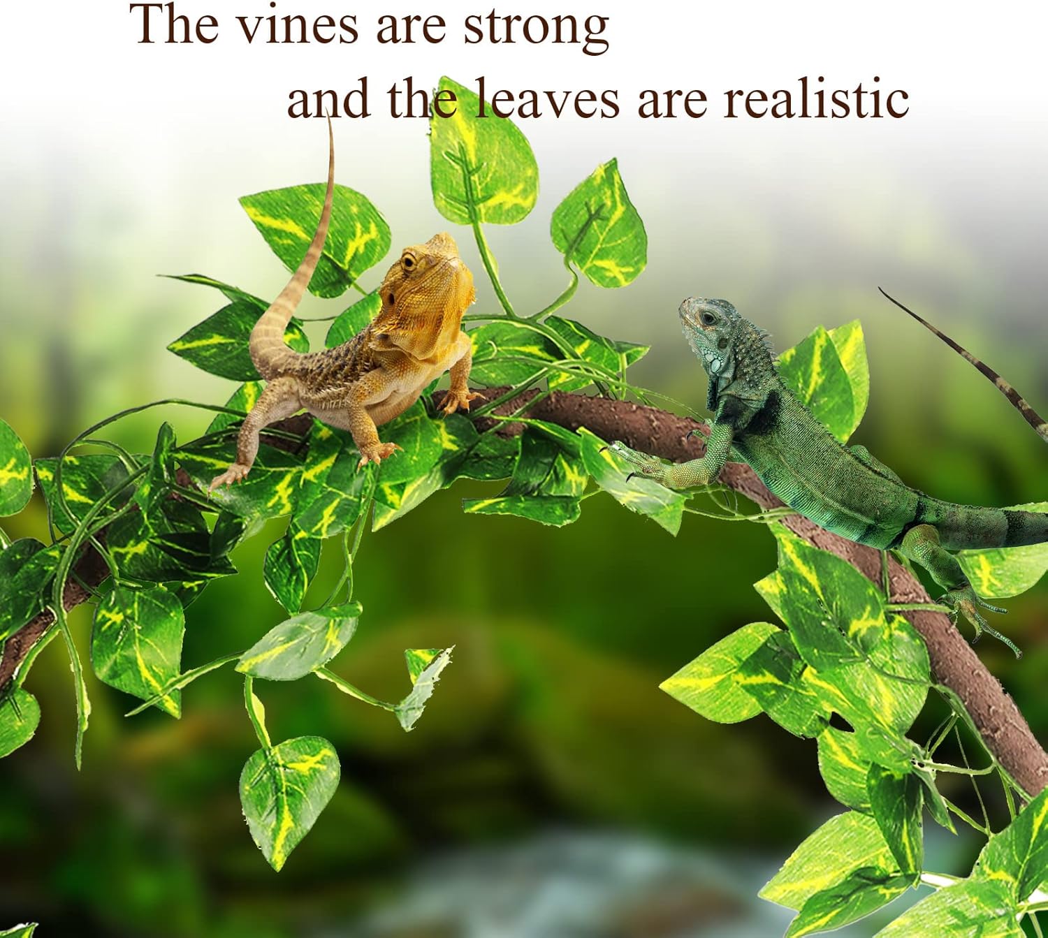 4 Pcs Reptile Vines, Flexible Bendable Jungle Climbing Vine Terrarium, Fake Plants for Reptiles, Artificial Leaves Terrarium Tank Pet Habitat Decor for Bearded Dragons, Lizard, Snake, Gecko