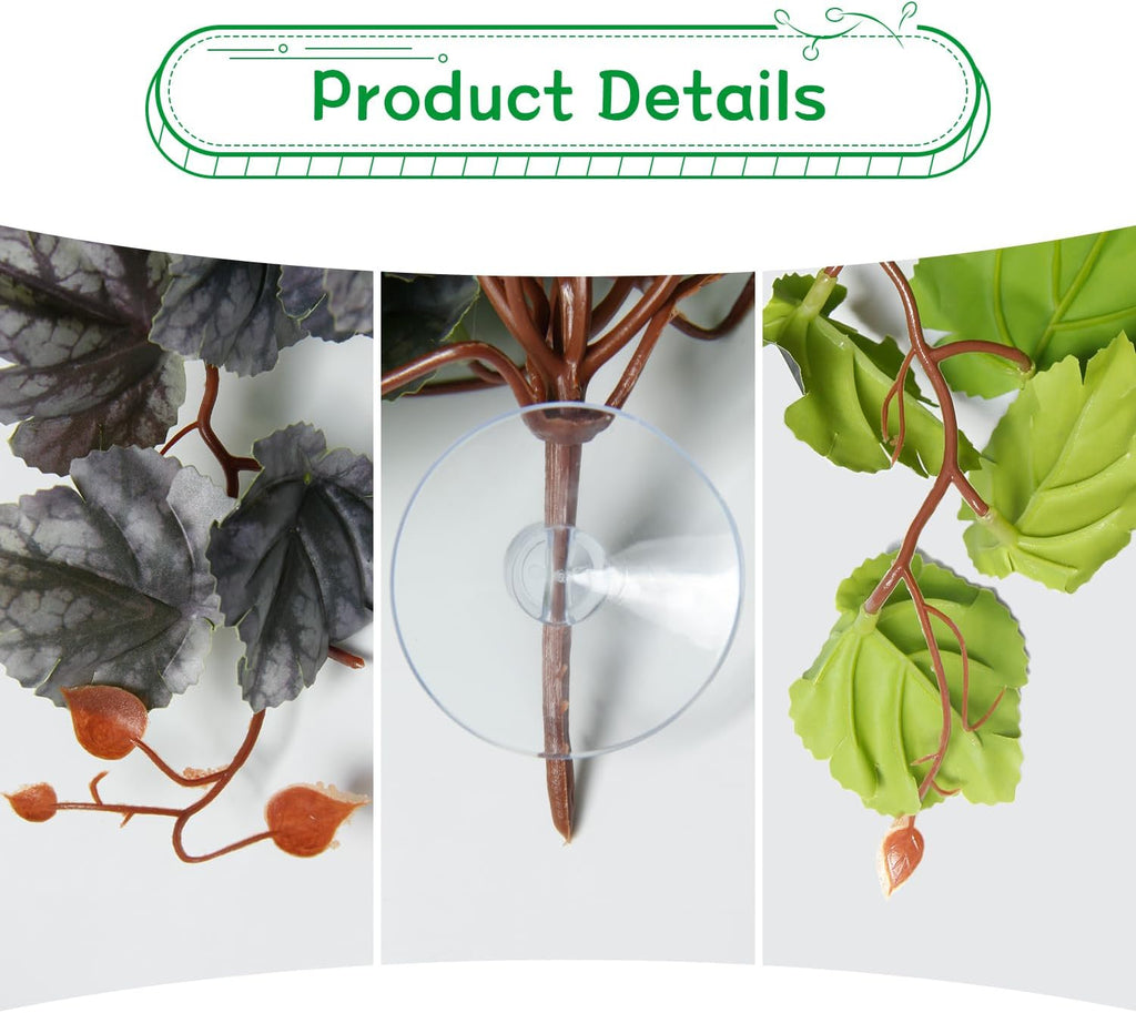 Dsoar 3 PCS Reptile Plants Artificial Hanging Plants with Suction Cup Pets Habitat Climbing Decorations Amphibian Terrarium Fake Plants