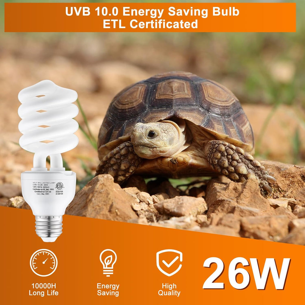 DXOPHIEX 100W Reptile Heat Lamp and 26W 10.0 UVB Bulb Combo Pack, UVA Basking Bulb and UVB Light for Reptiles, Basking Light for Bearded Dragon, Turtles, Snake and Lizard