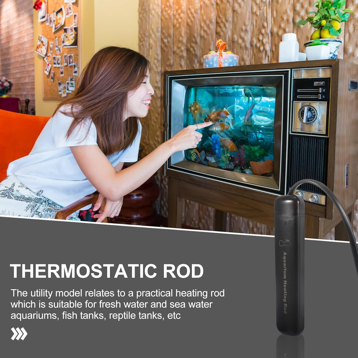 Aquarium Heating Rod Mini Fish Tank Heater with AI Constant Temperature Control Quartz Tube US Plug for Betta Fish Turtle Tanks and Aquariums