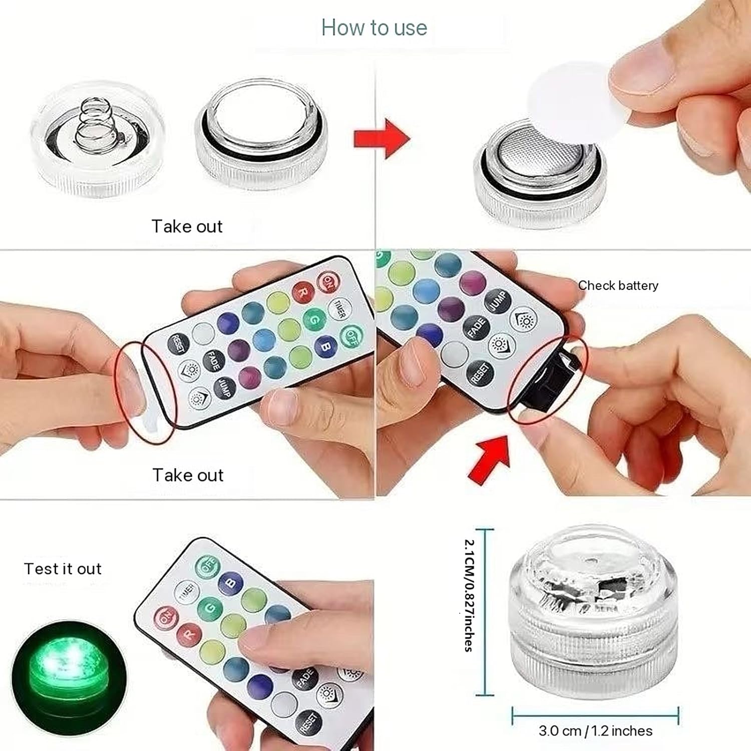 Submersible LED Lights, 12 PCS RGB Waterproof Color Changing Tea Light with Remote Control, Battery Operated Mini Lights for Vase, Pool, Pond, Fish Tank,Parties,Wedding,Halloween,Christmas Decor, Car