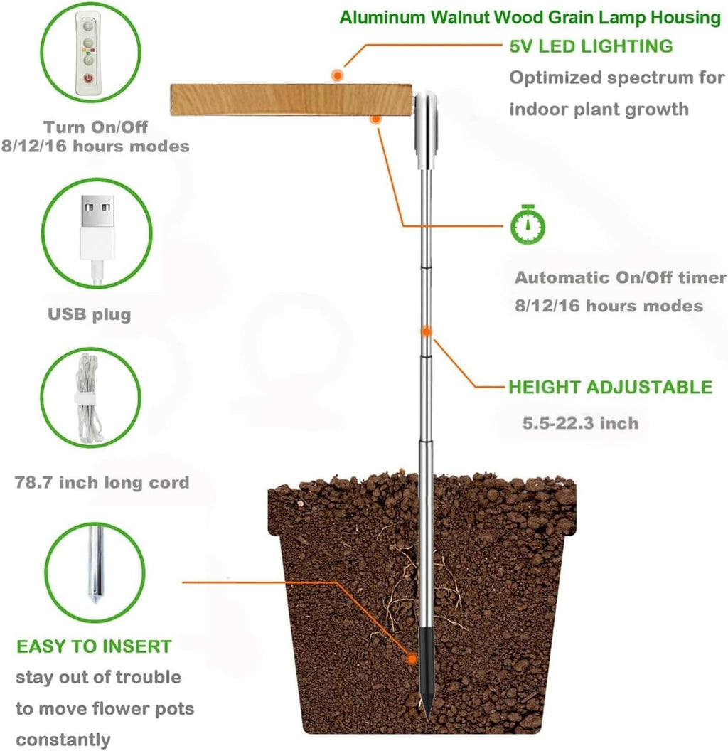 yadoker Plant Grow Light, LED Growing Light Full Spectrum for Indoor Plants,Height Adjustable, Automatic Timer, 5V Low Safe Voltage,Idea for Small Plant Light
