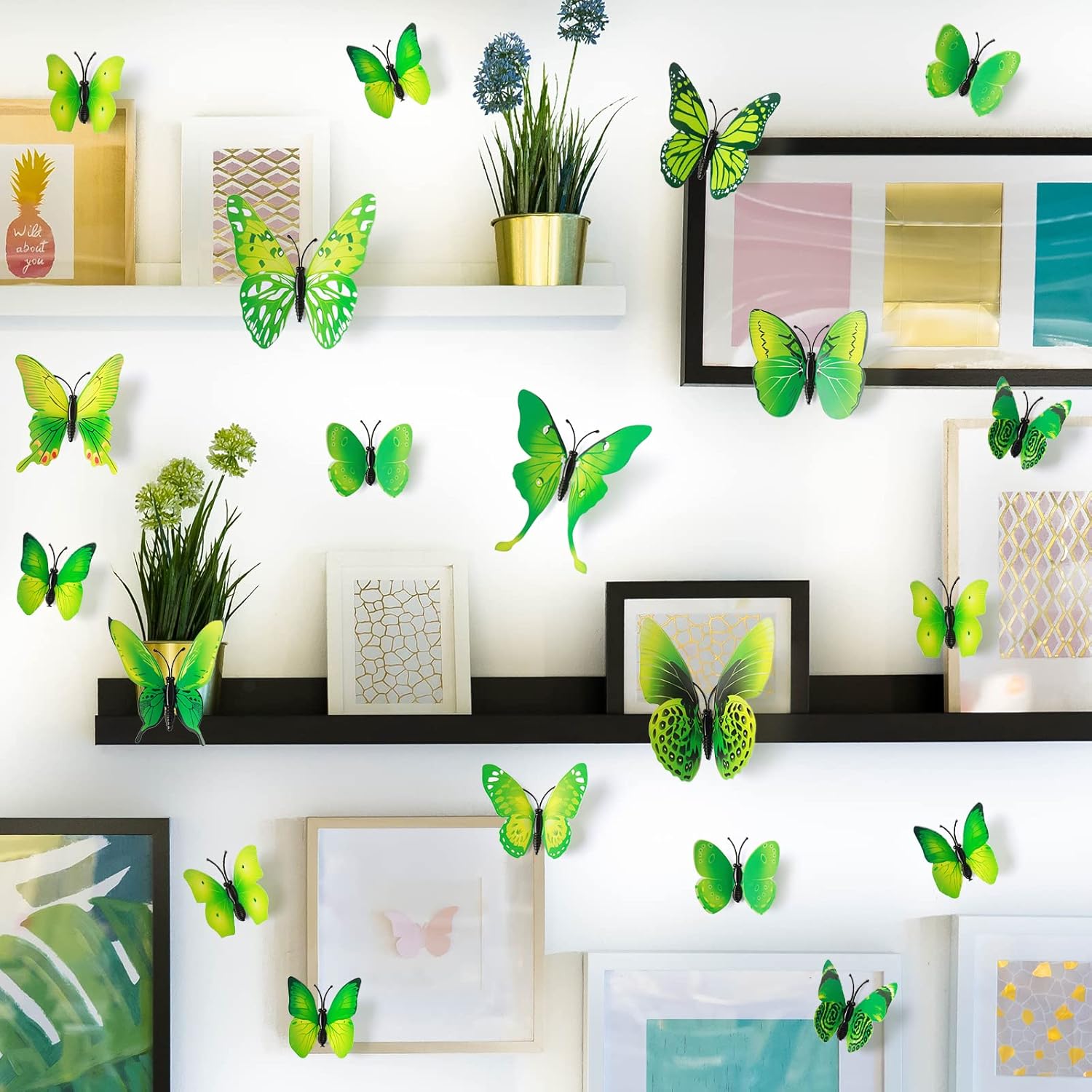 LiveGallery 72 PCS Green Removable 3D DIY Beautiful Butterfly Wall Decals Colorful Butterflies Art Decor Wall Stickers Murals for Kids Baby Boy Girls Bedroom Classroom Offices (Green)